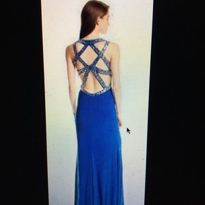 Hailey Logan blue prom dress beaded back straps